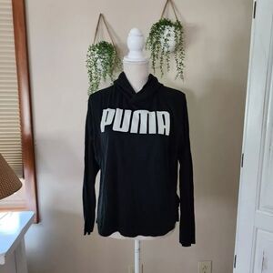 PUMA Womens Size SMALL Black Long Sleeves Hooded TOP Lightweight Hoodie
